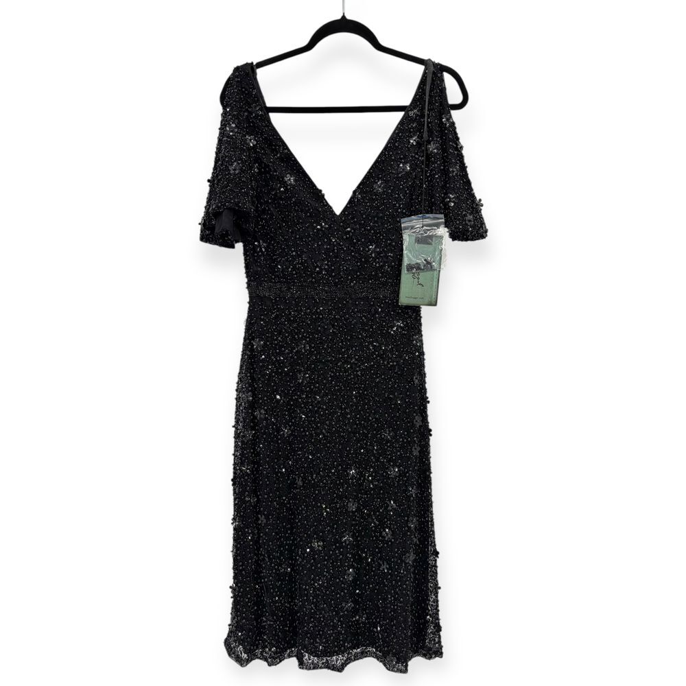 Mac Duggal Black Sequin Midi Dress - Picture 3 of 15
